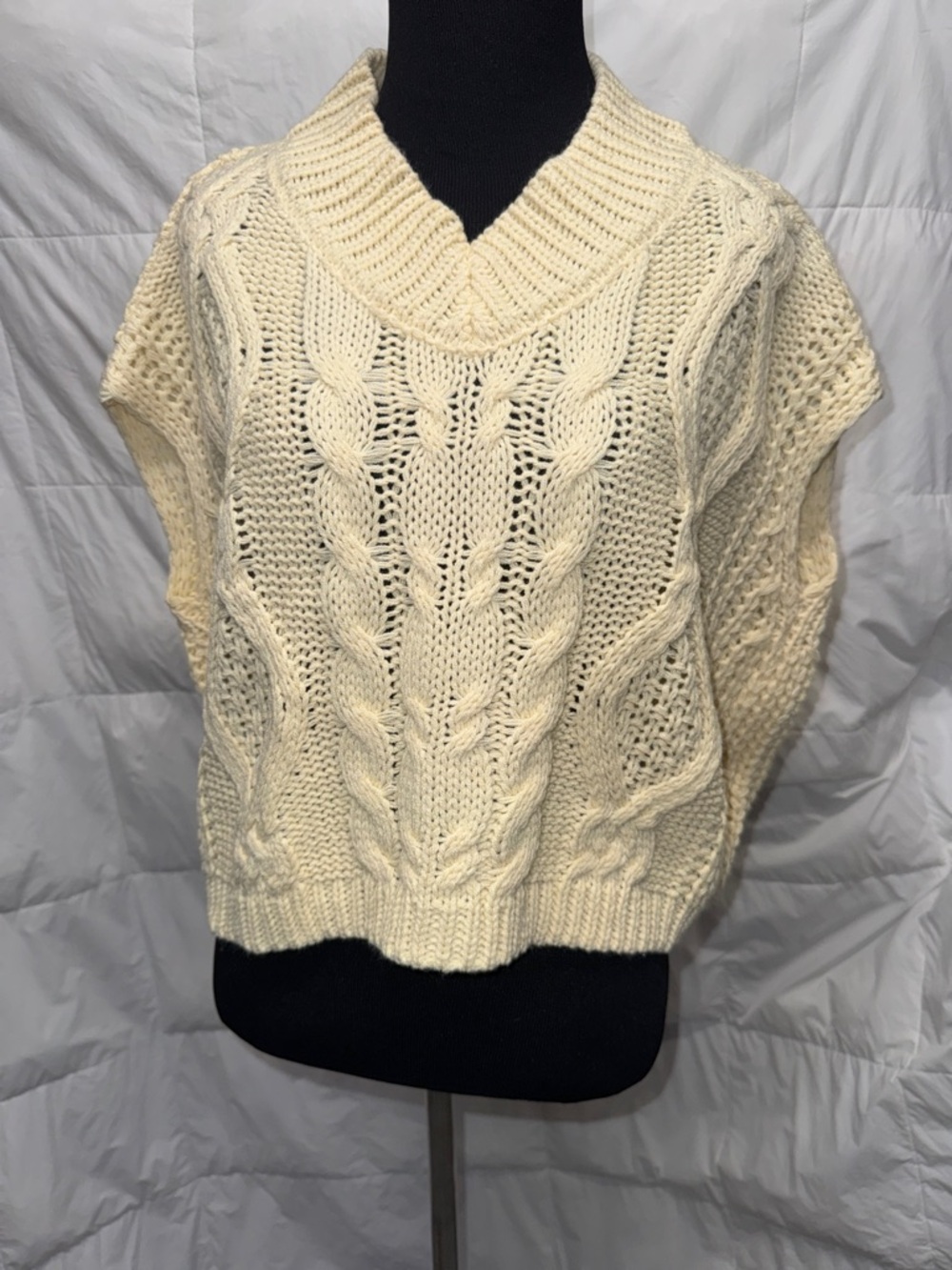 Altar'd State Ivory Cable Knit Cowl Sweater Vest